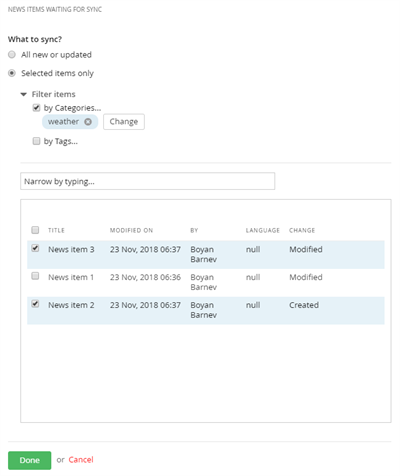 SelectContentItemsForSync SelectContentItemsForSync