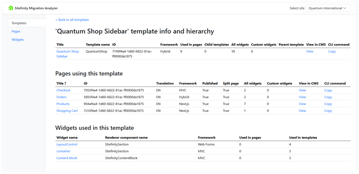 Page templates - details screen