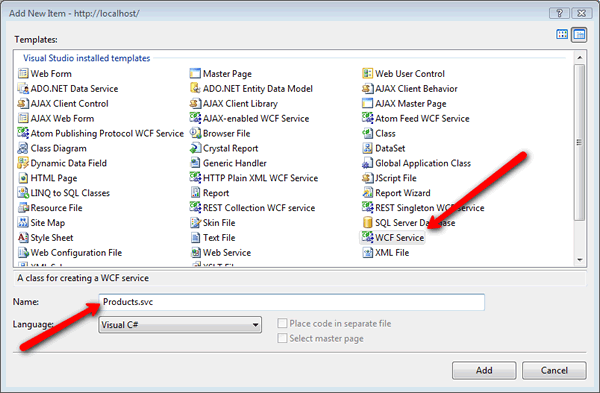 AddNewWCFServiceItem