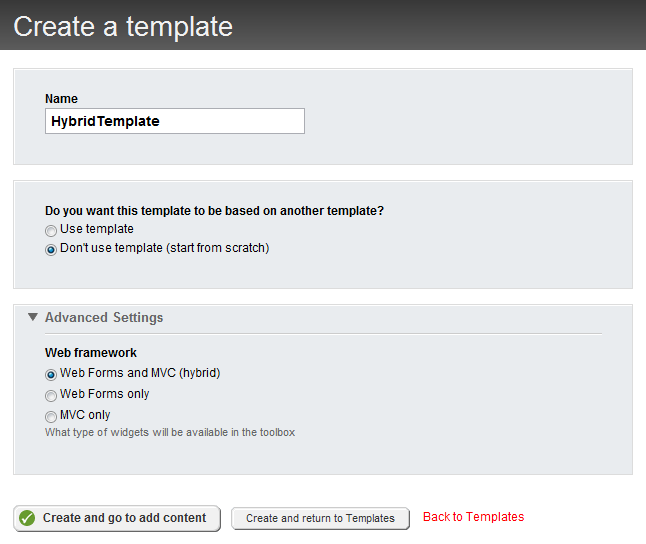 Hybrid MVC mode - creating a template Hybrid MVC mode - creating a template