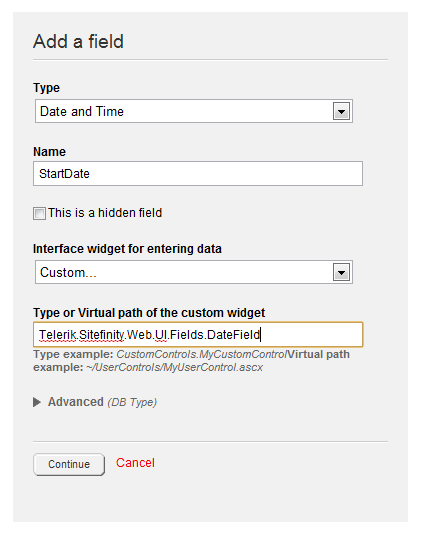Use DateField for a custom field Use DateField for a custom field