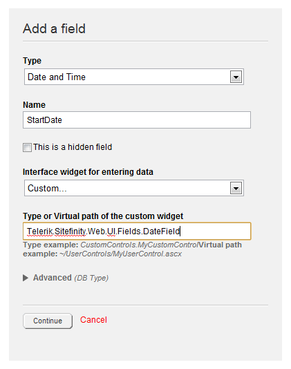 Use DateField for a custom field