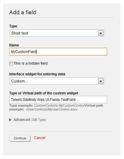 Use TextField for a custom field Use TextField for a custom field