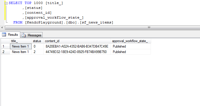 workflowDBpublish2 Publish the item again - state of the database