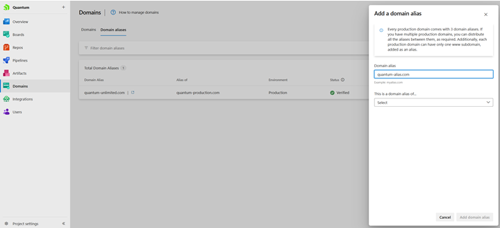 Add a domain alias Add a domain alias