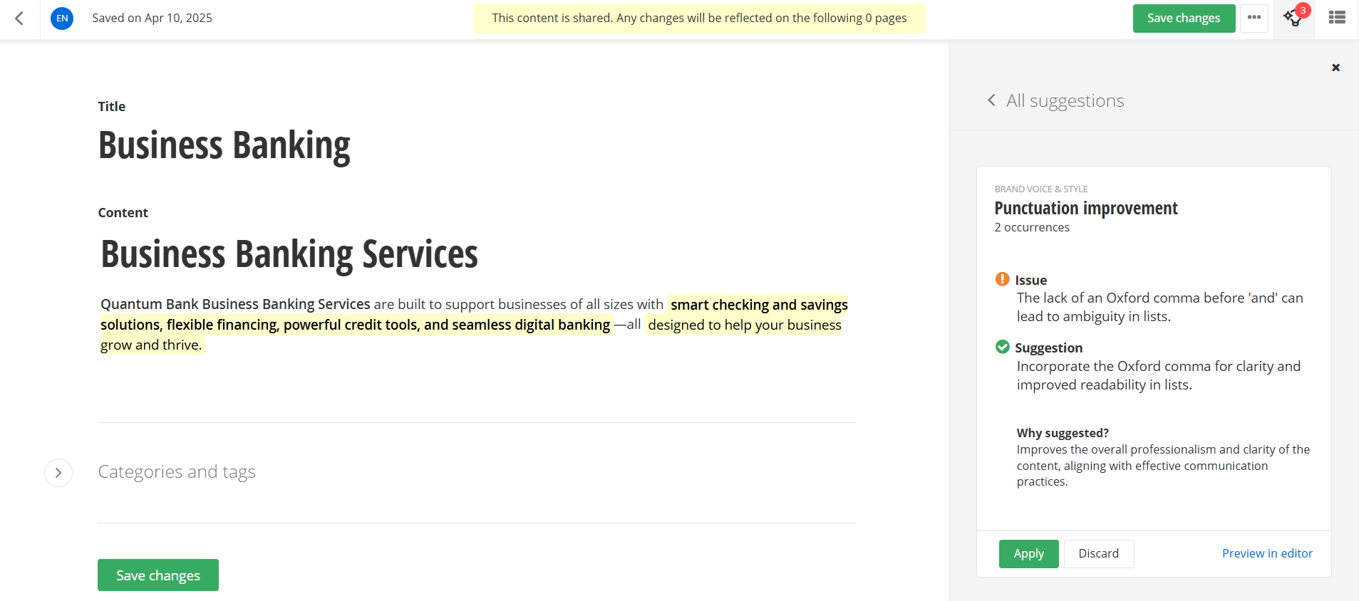 Brand voice agent - expanded AI suggestion