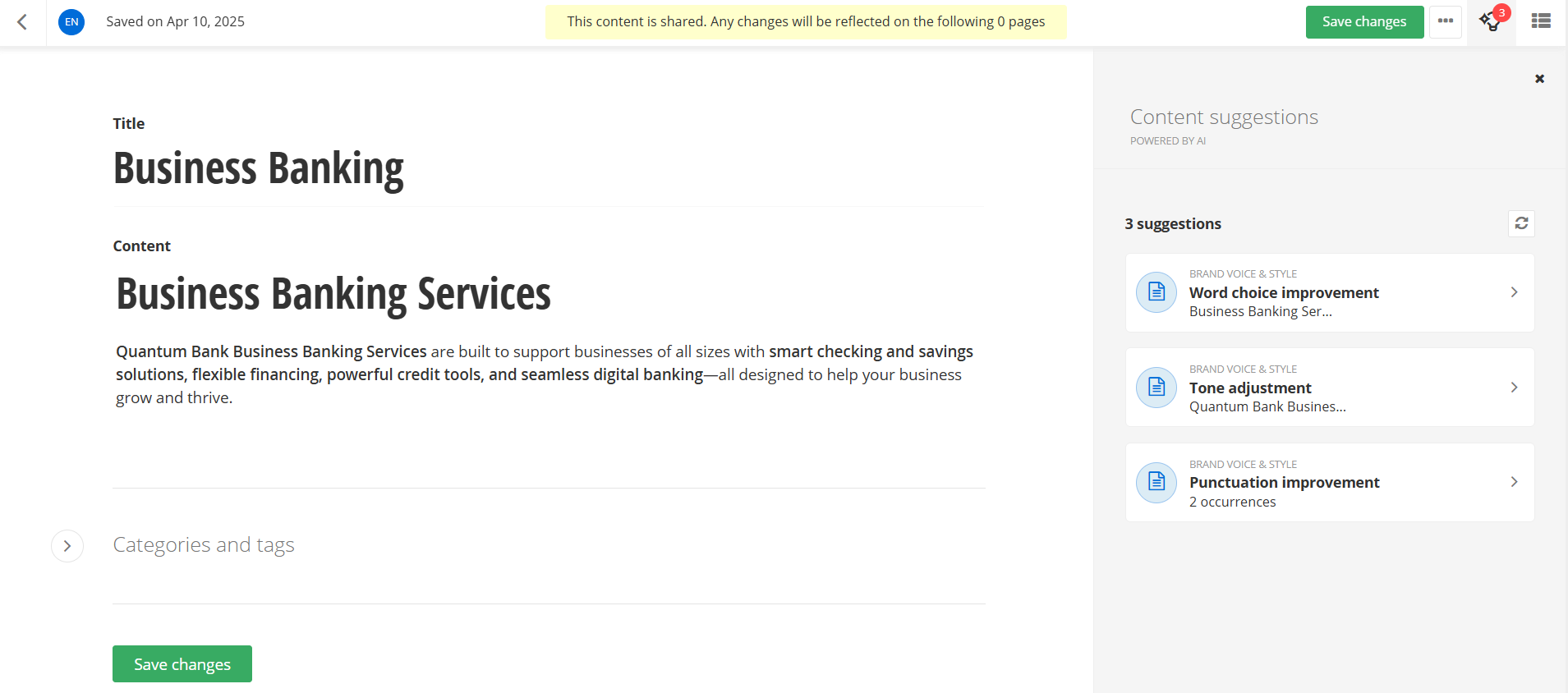 Brand voice agent with AI suggestions