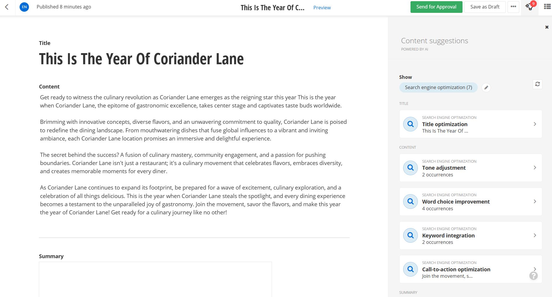 SEO agent with AI suggestions