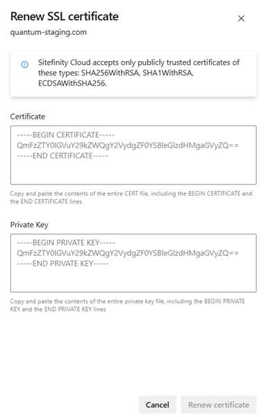 Renew custom SSL certificate Use your own certificate