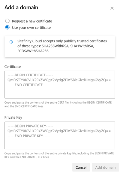 Use your own certificate Use your own certificate