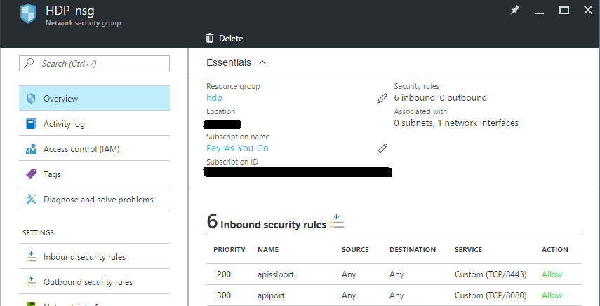 Inbound Security Rules for Configuring Azure