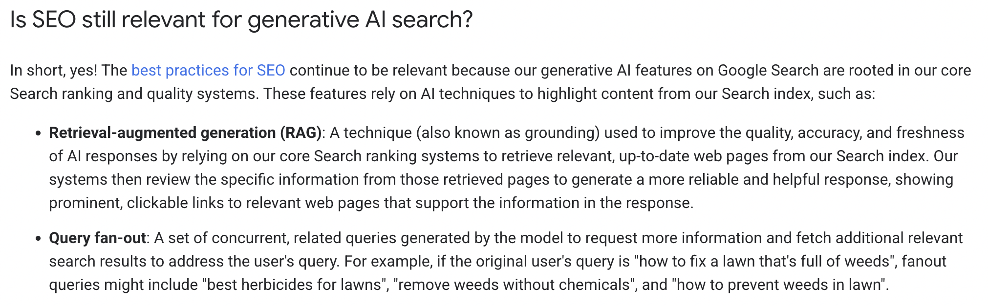 Google question “is SEO still relevant for generative AI search?” In short, YES!