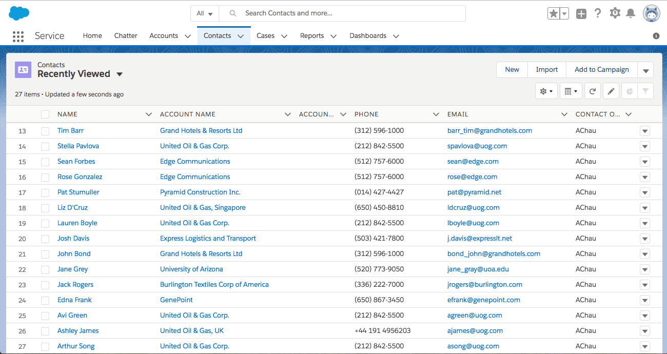 Salesforce Contact List