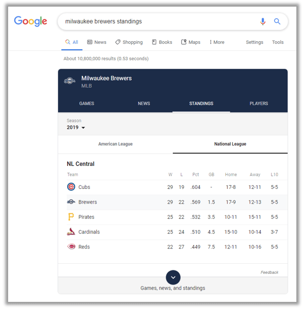 google microapps sports standings