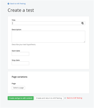 Create AB Test Details -Sitefinity