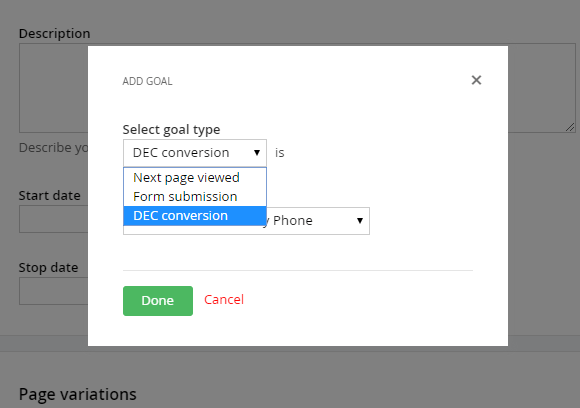 Create AB Test Goals -Sitefinity