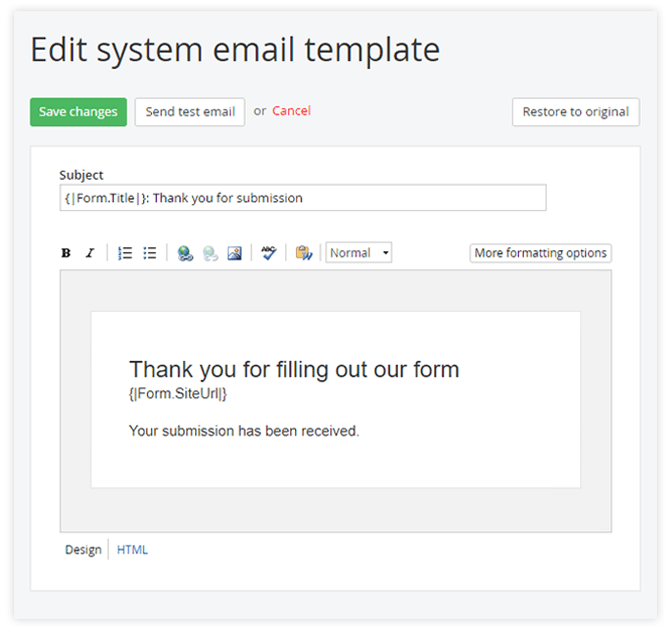 Custom confirmation email template