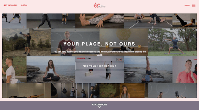 The Virgin Active UK website welcomes prospective club members and existing ones with relatable fitness imagery and 