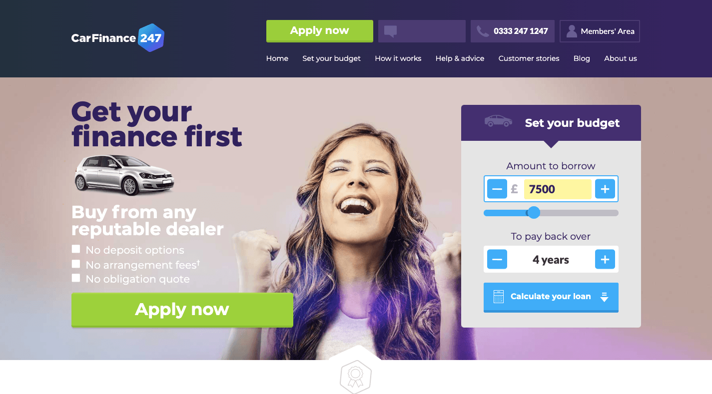 Car Finance 247 Homepage in 2018