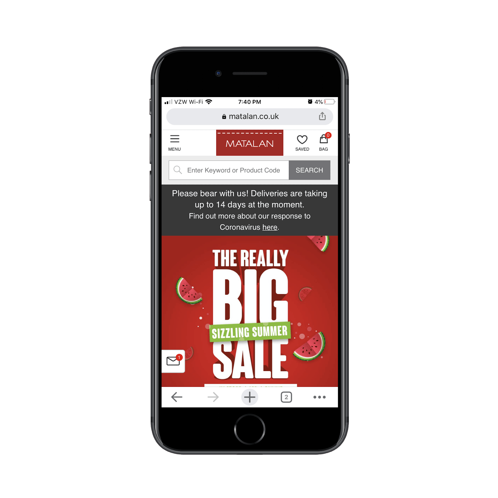 Matalan Mobile Search Bar Header Test 2021