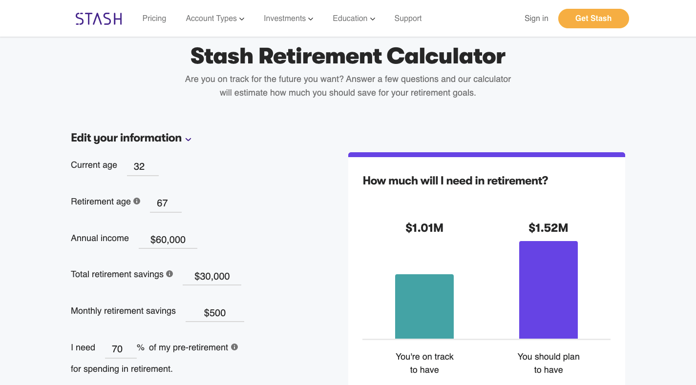 Stash Retirement Calculator Stash Retirement Calculator