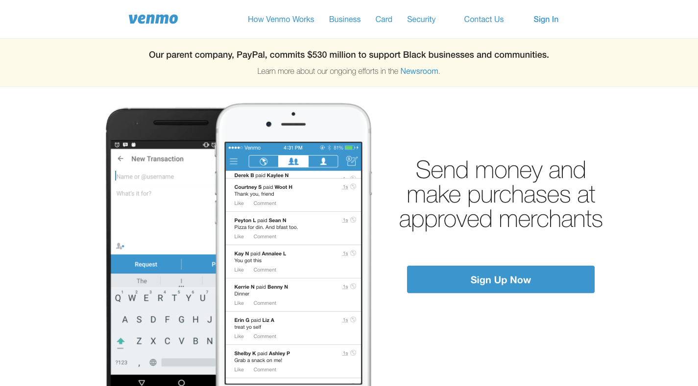 Venmo landing page