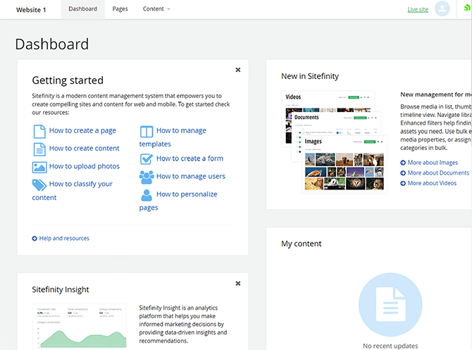 Sitefinity Dashboard