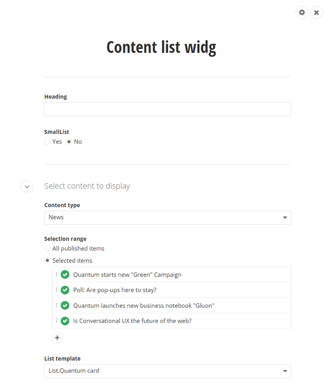 NET Core Content List Widget