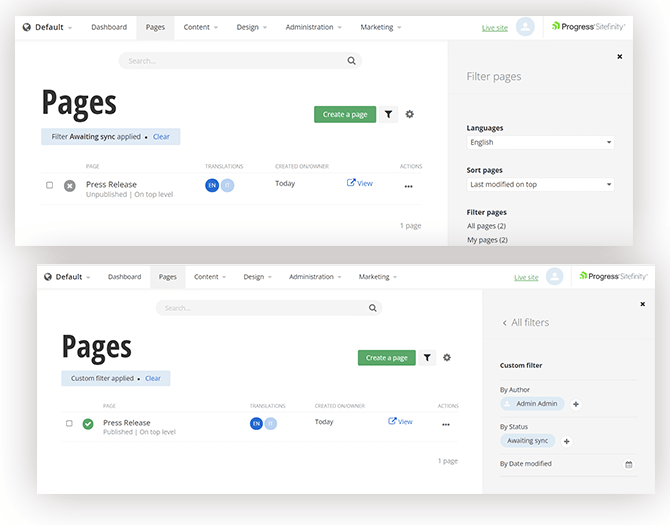 Sitefinity SiteSync Filter Sitefinity SiteSync Filter