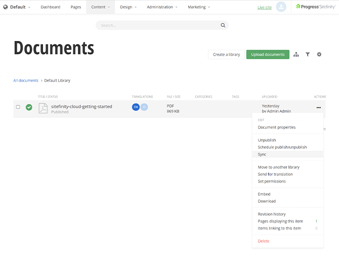 Sitefinity SiteSync Document Sync