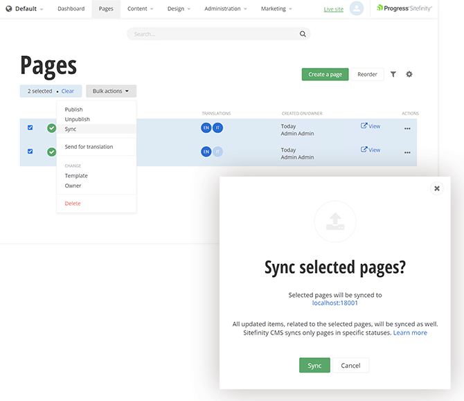 Sitefinity SiteSync Bulk Sync