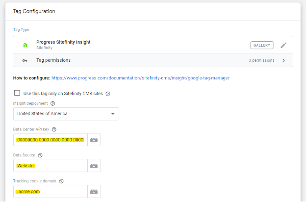 Sitefinity Insight general GTM tag configuration