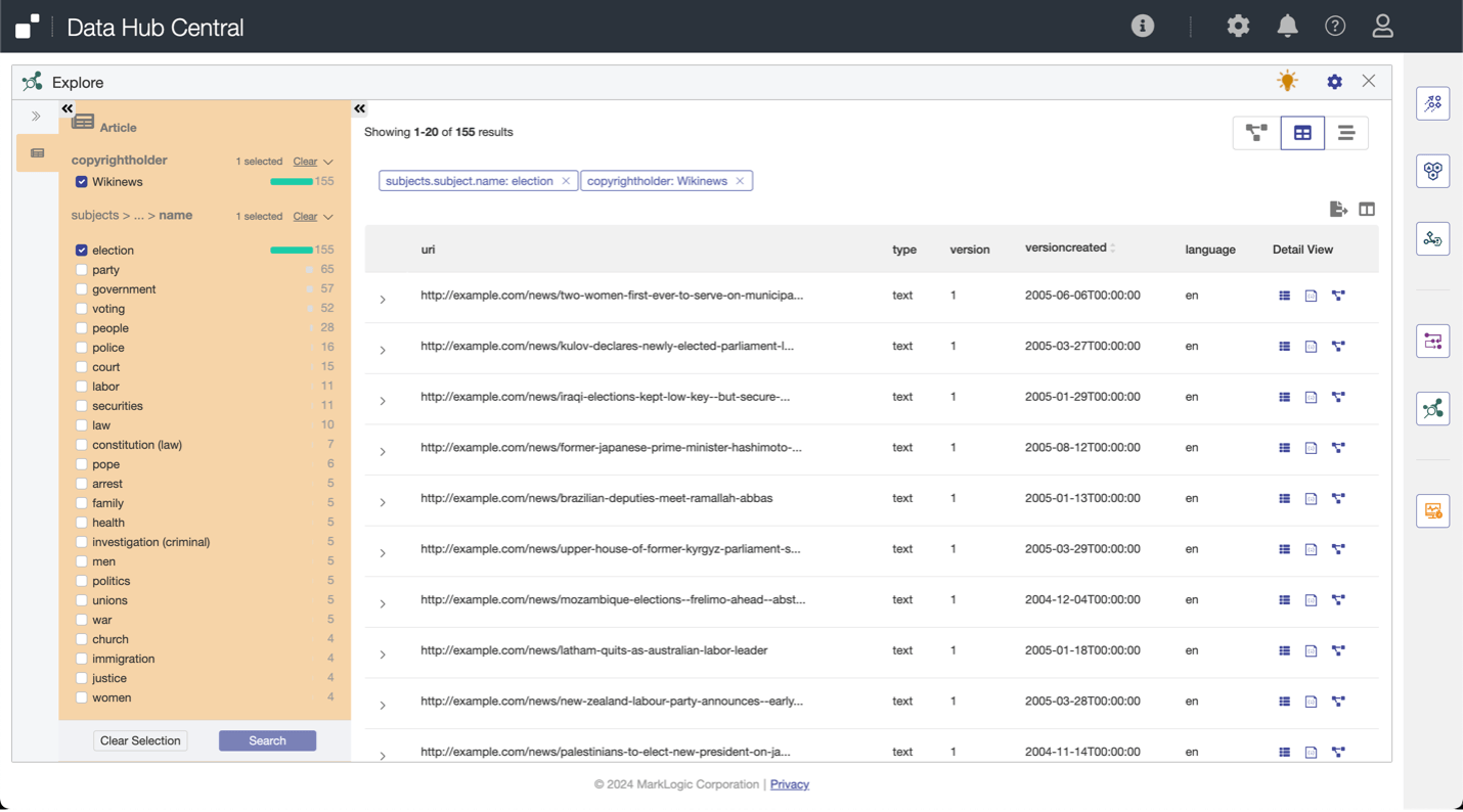 Data Hub Central - Explore with Facets