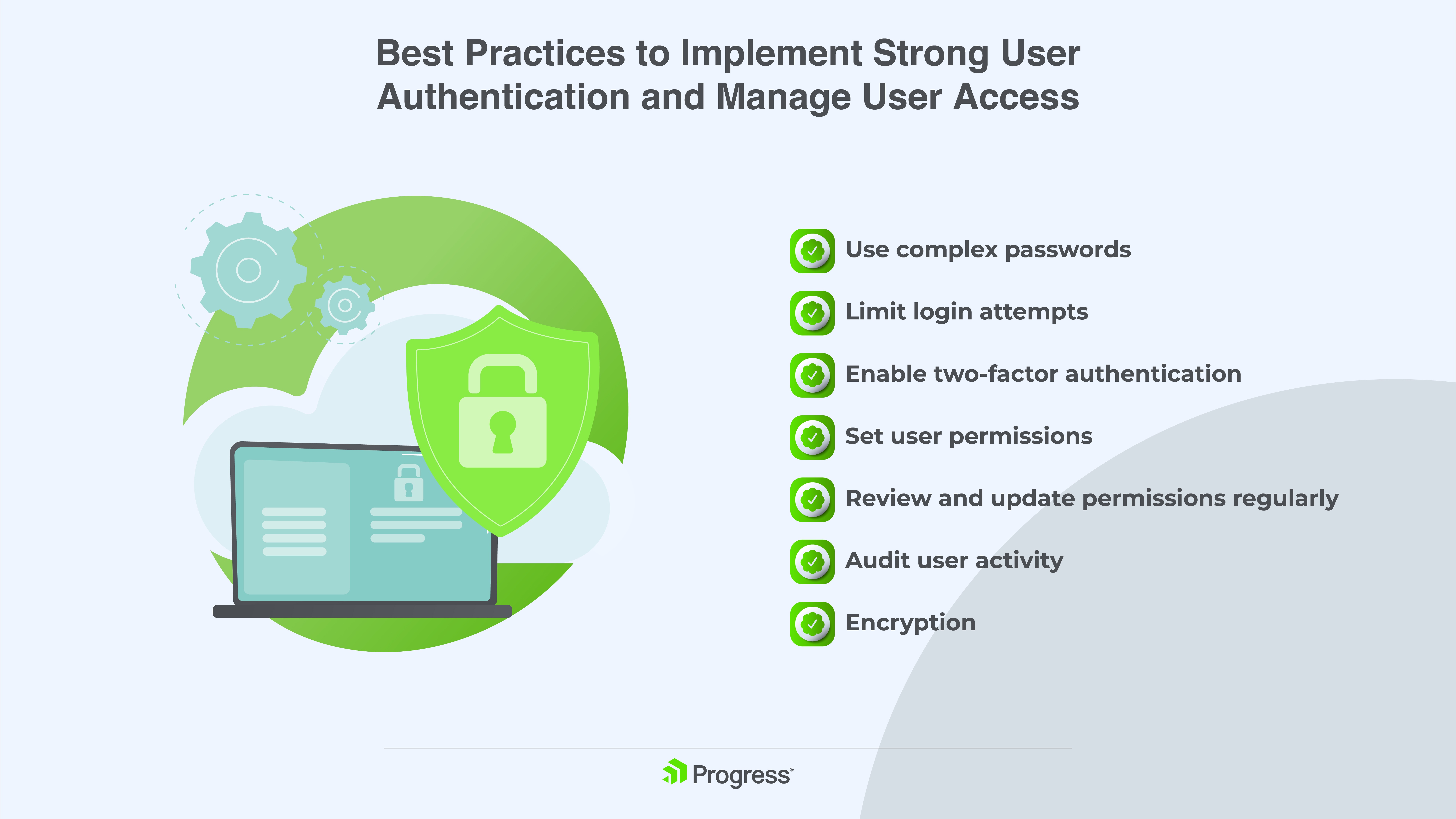 Frafik mit den 7 Punkten zu den Best Practices für die Implementierung einer starken Benutzerauthentifizierung und für die Verwaltung des Benutzerzugriffs