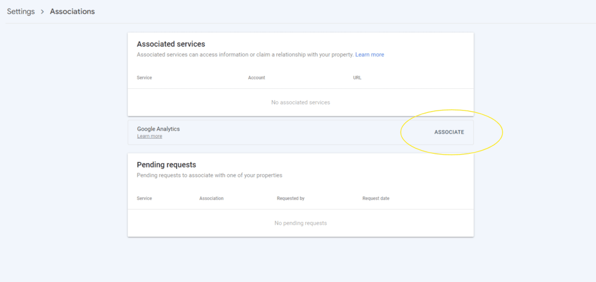 To connect your Google Analytics 4 and Google Search Console properties, click the “Associate” button on the Associations page and complete the three-step process.
