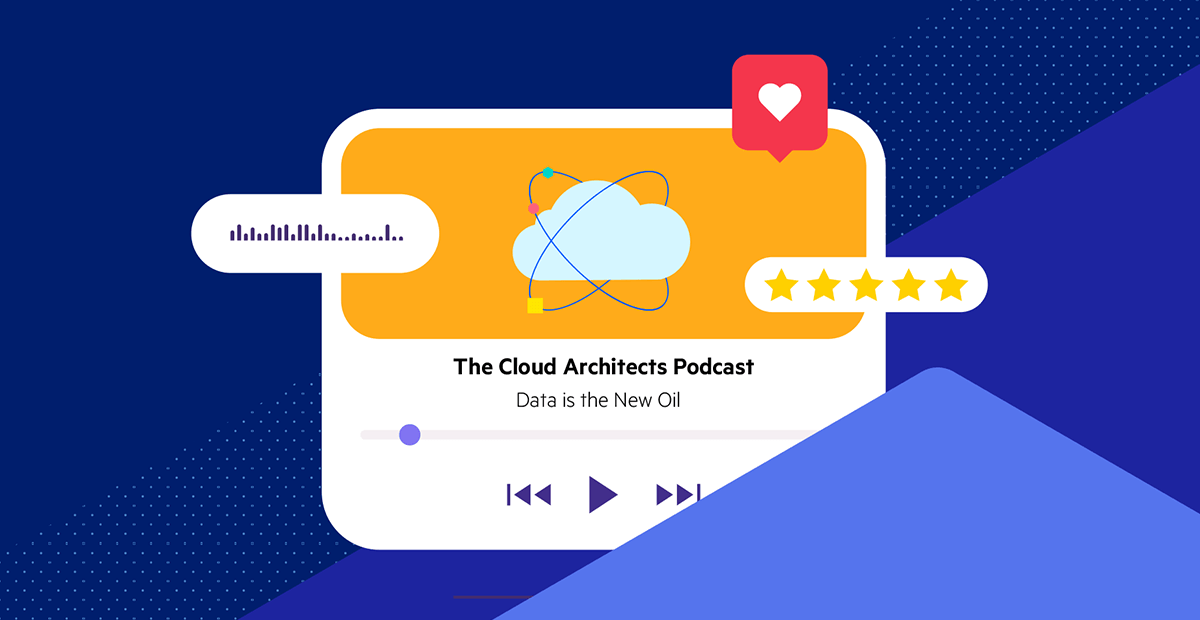 Graphic of device with "The Cloud Architects Podcast: Data is the New Oil" onscreen
