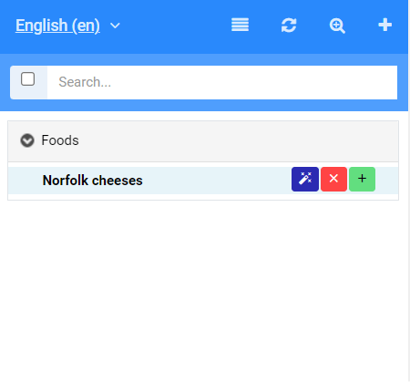 Image showing the blue wand icon appearing to the left of the delete and create buttons in the tree panel.
