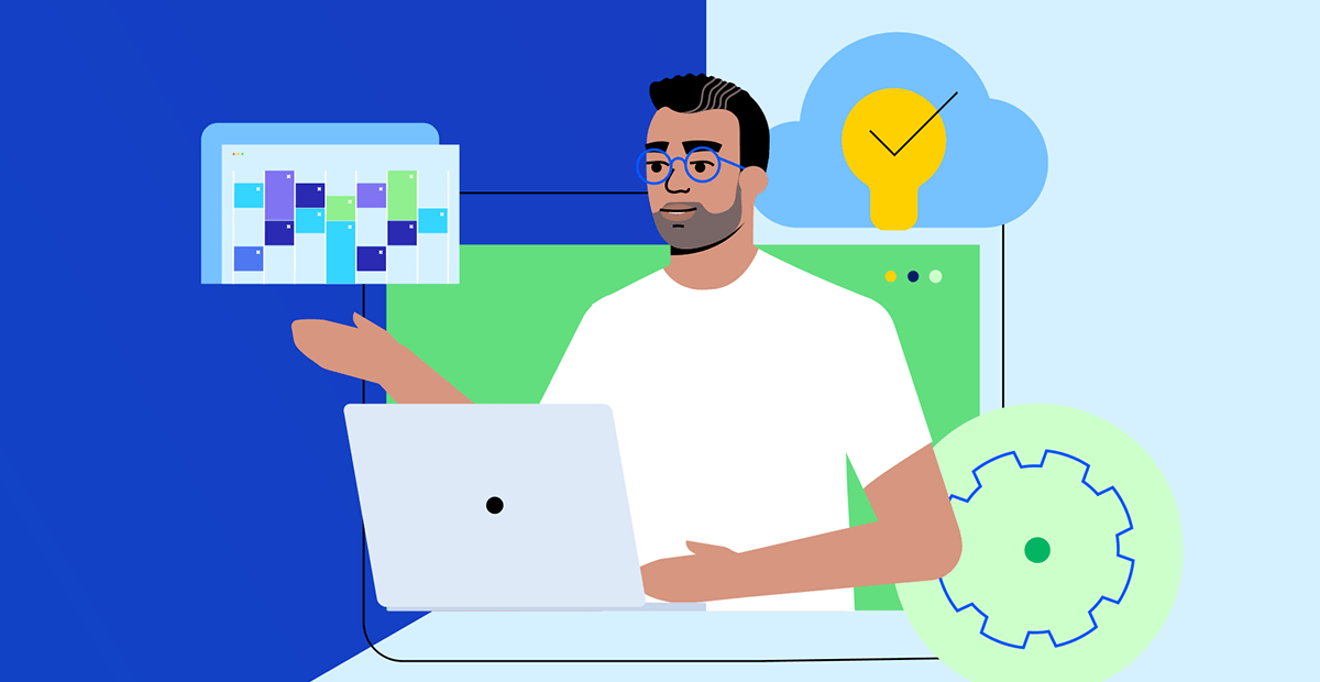 Graphic of man on computer