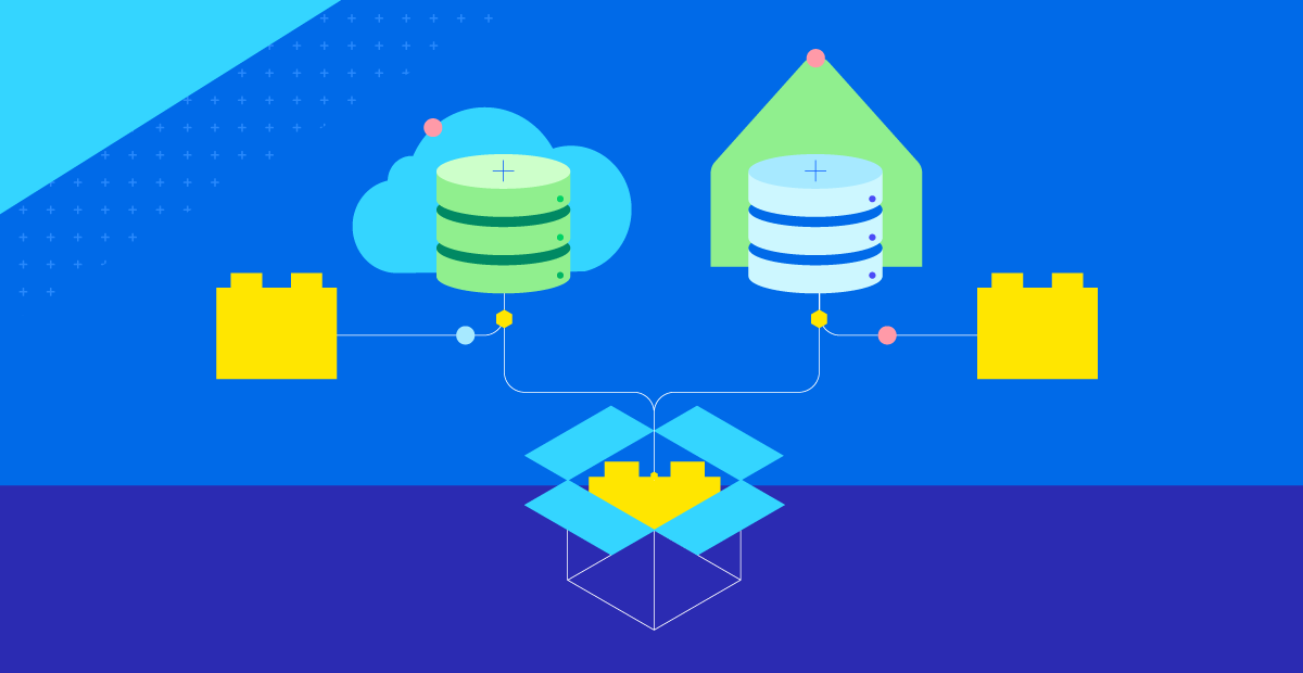 abstract graphic showing two types of data being combined into a box