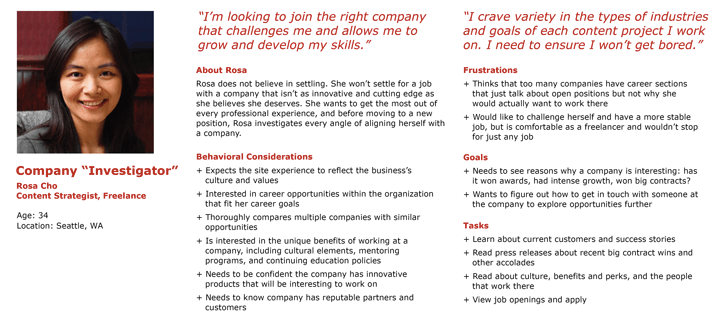 An example persona, from the Nielsen Norman group