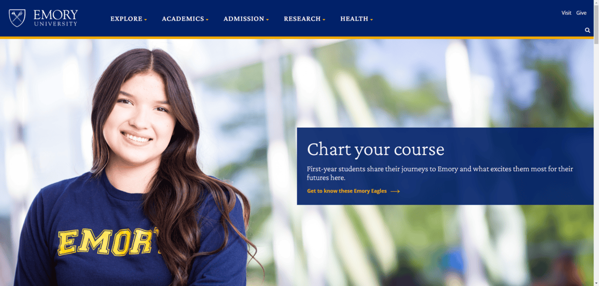 A screenshot from the home page of Emory University. We see an example of how to use a serif font that doesn’t look as buttoned-up as Times New Roman.