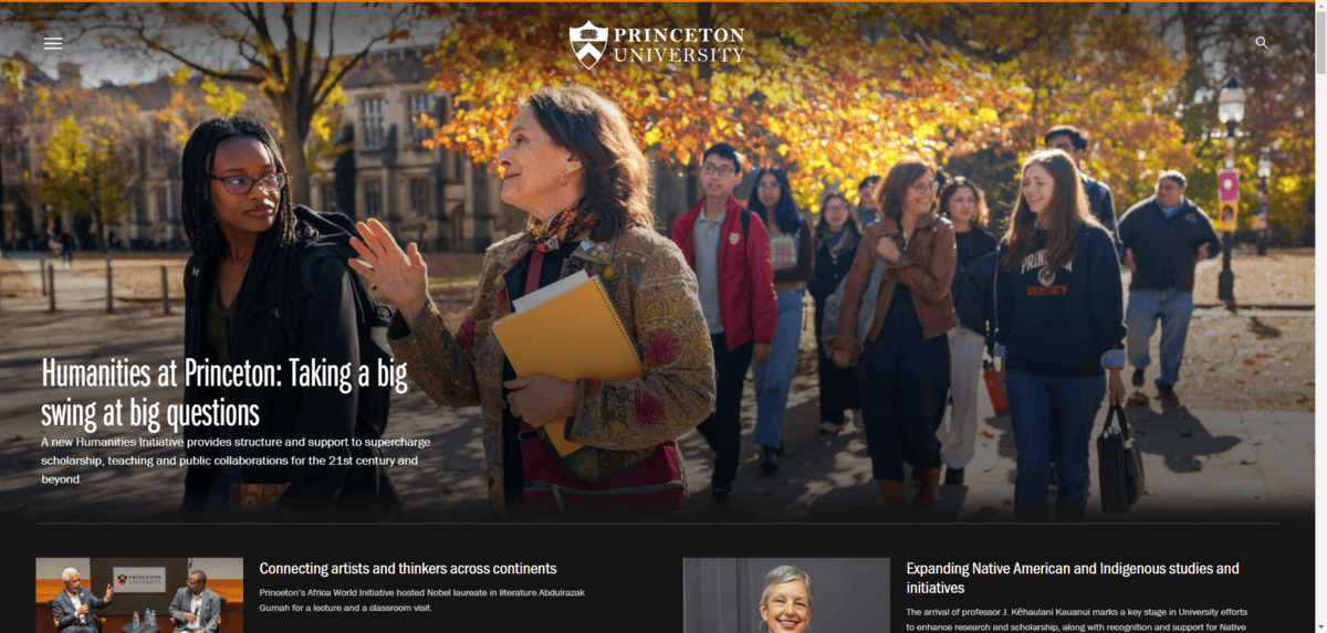 A screenshot from the home page of Princeton University. We see an example of how to use sans serif fonts that look classy in the context of a very old and traditional educational institution.