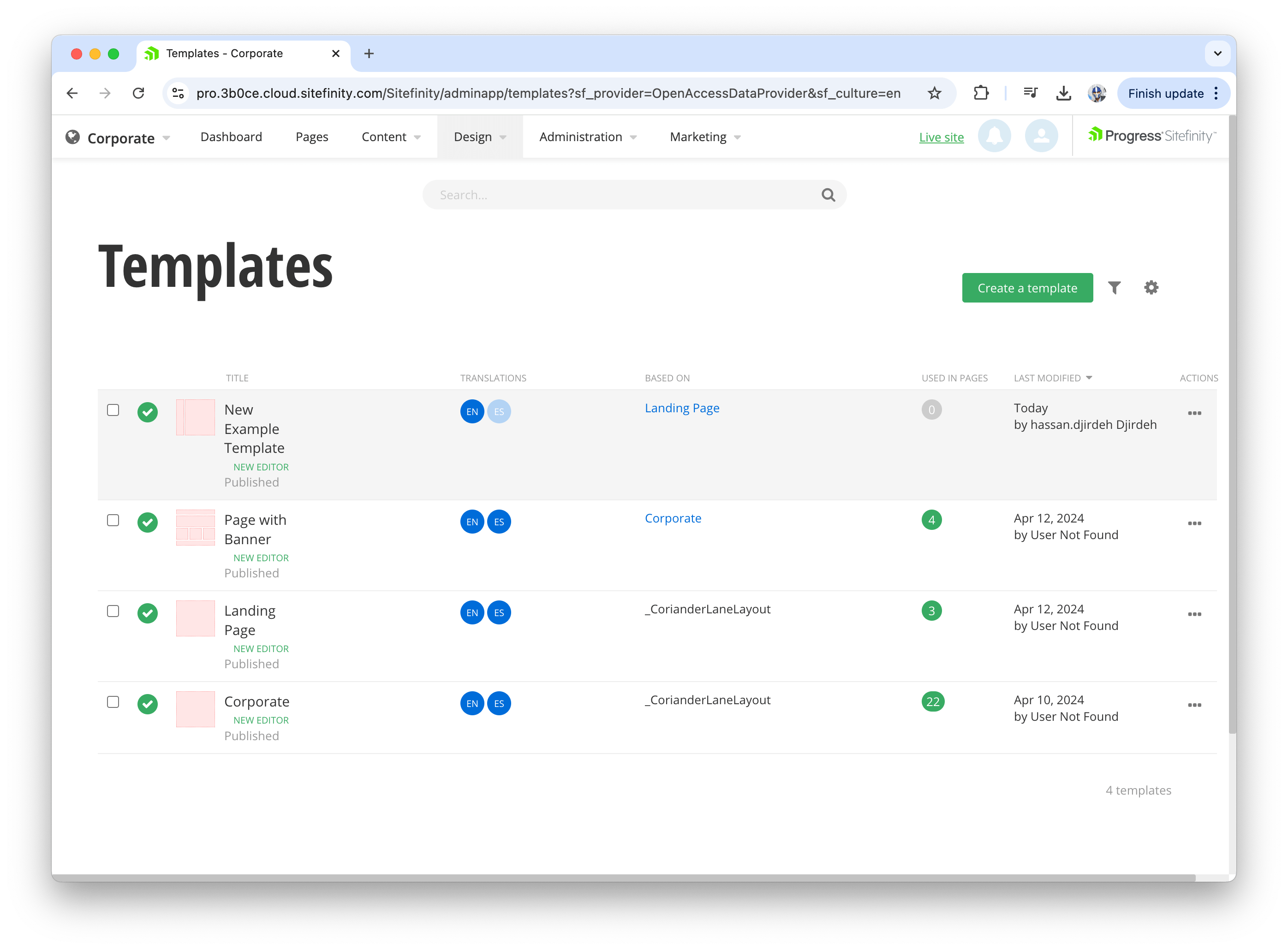 Sitefinity template list Sitefinity template list