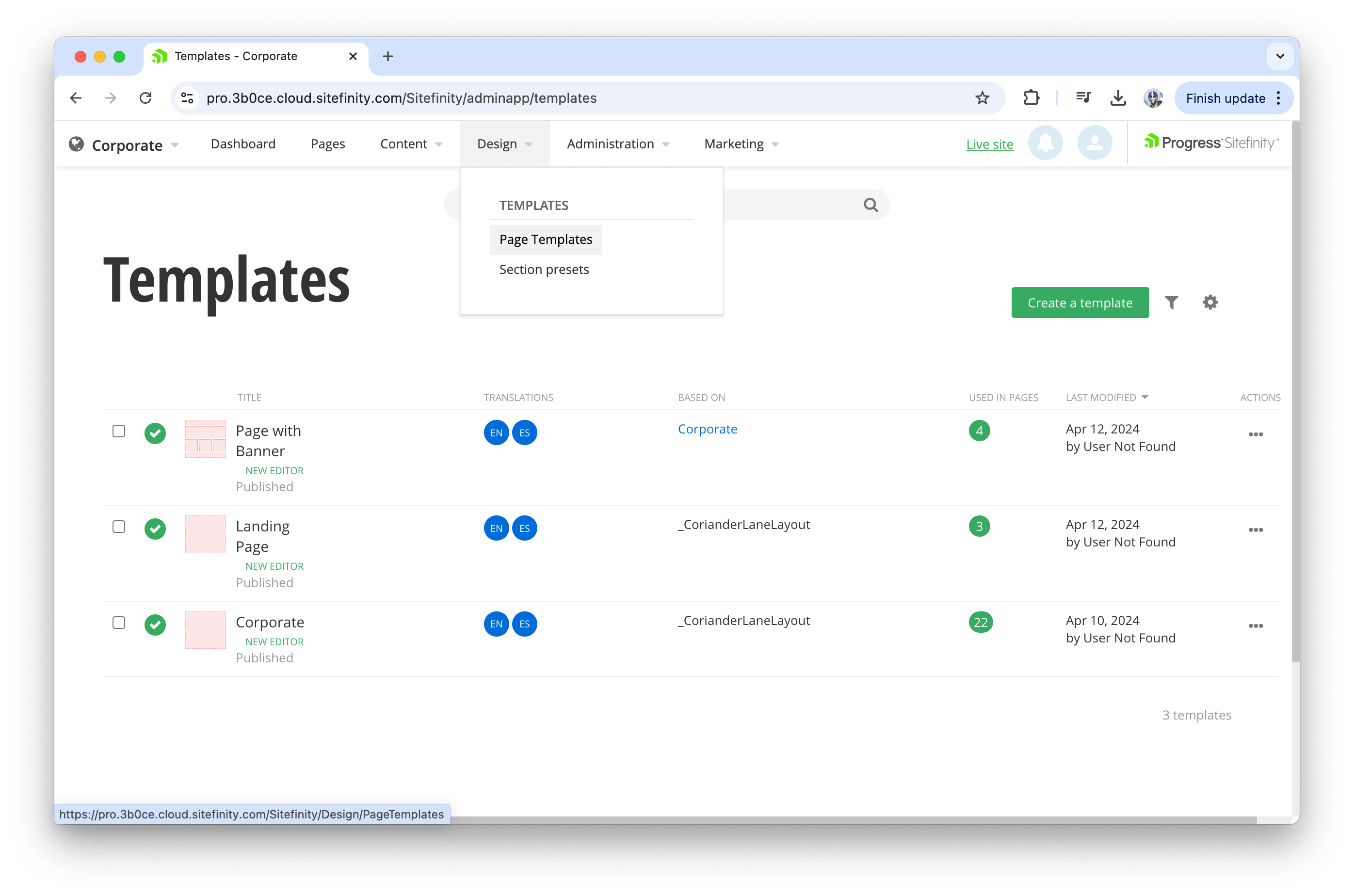 Sitefinity templates index