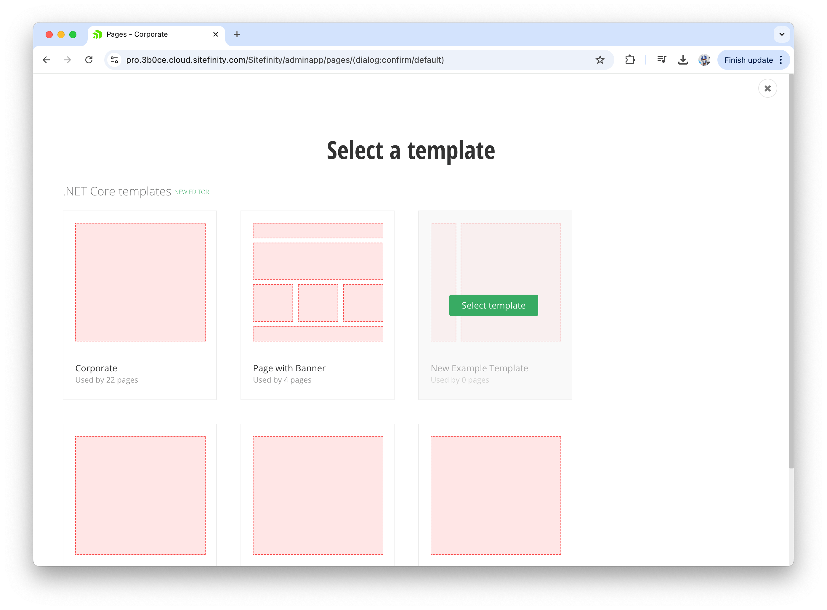 Sitefinity select a template Sitefinity select a template