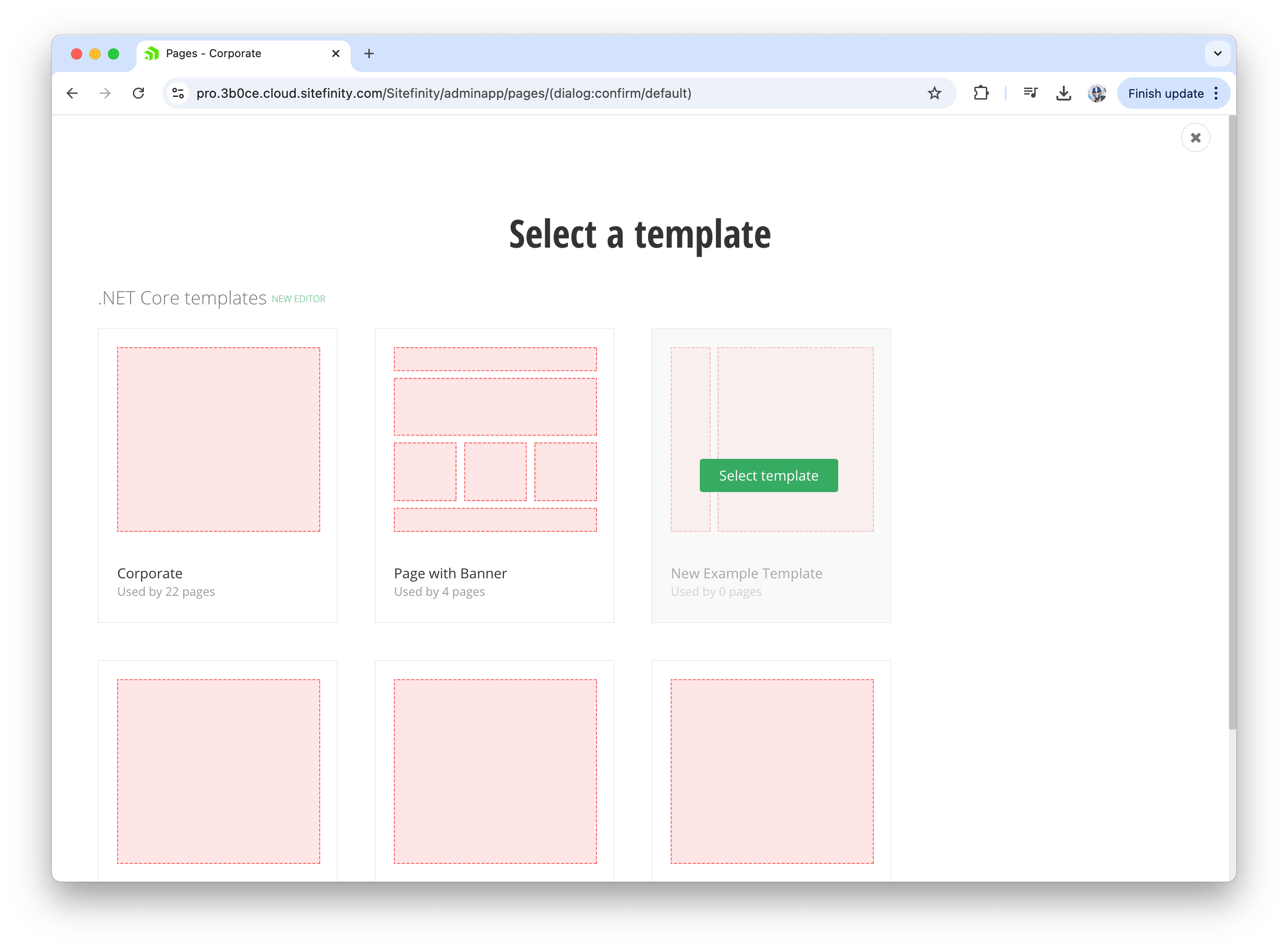 Sitefinity select a template