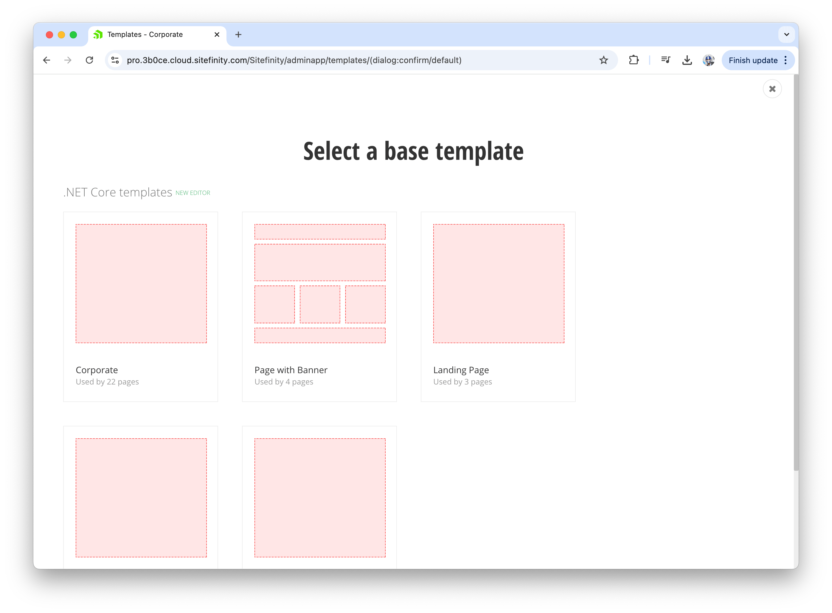 Sitefinity select a base template