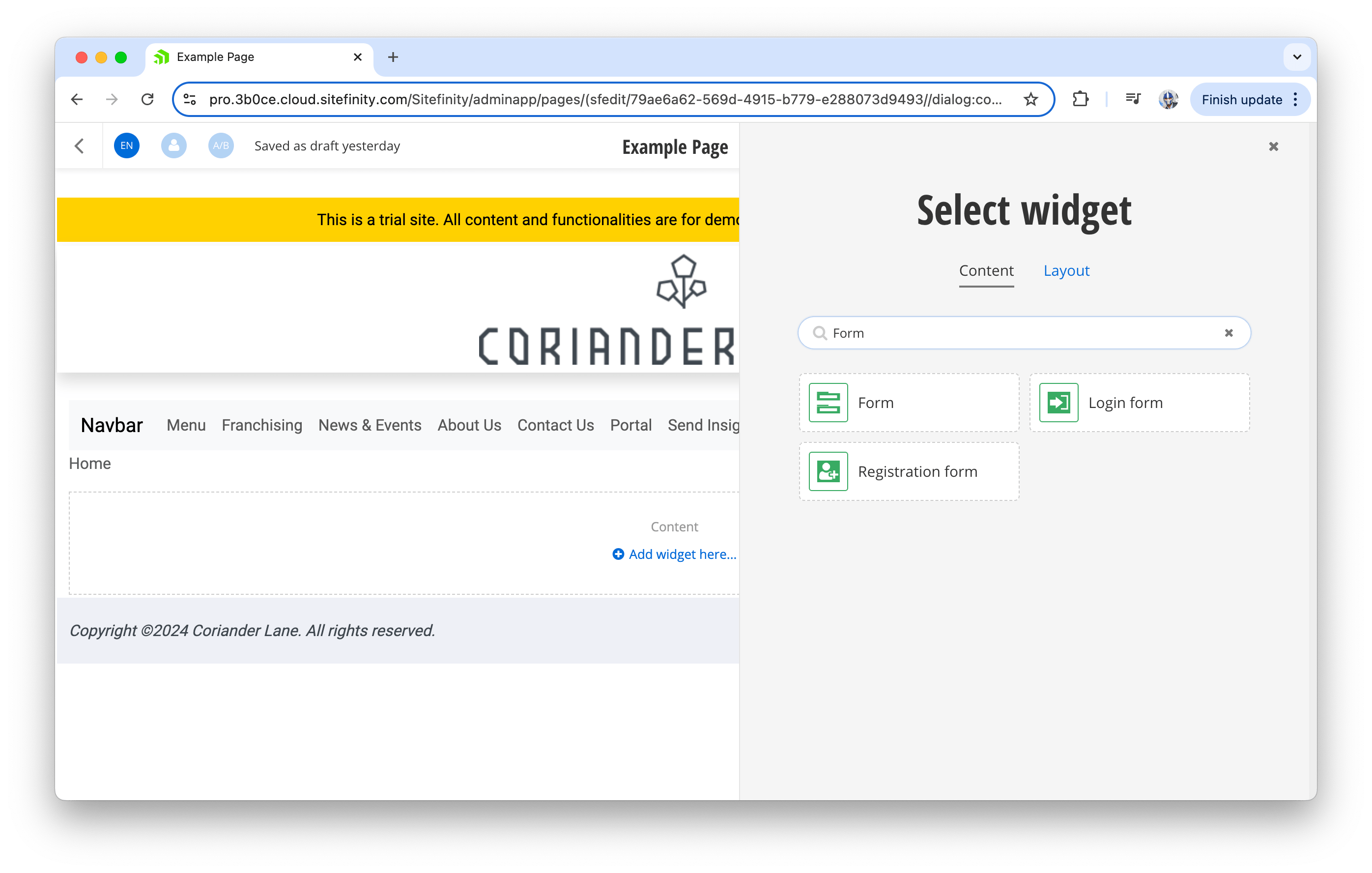 Sitefinity add form Sitefinity add form