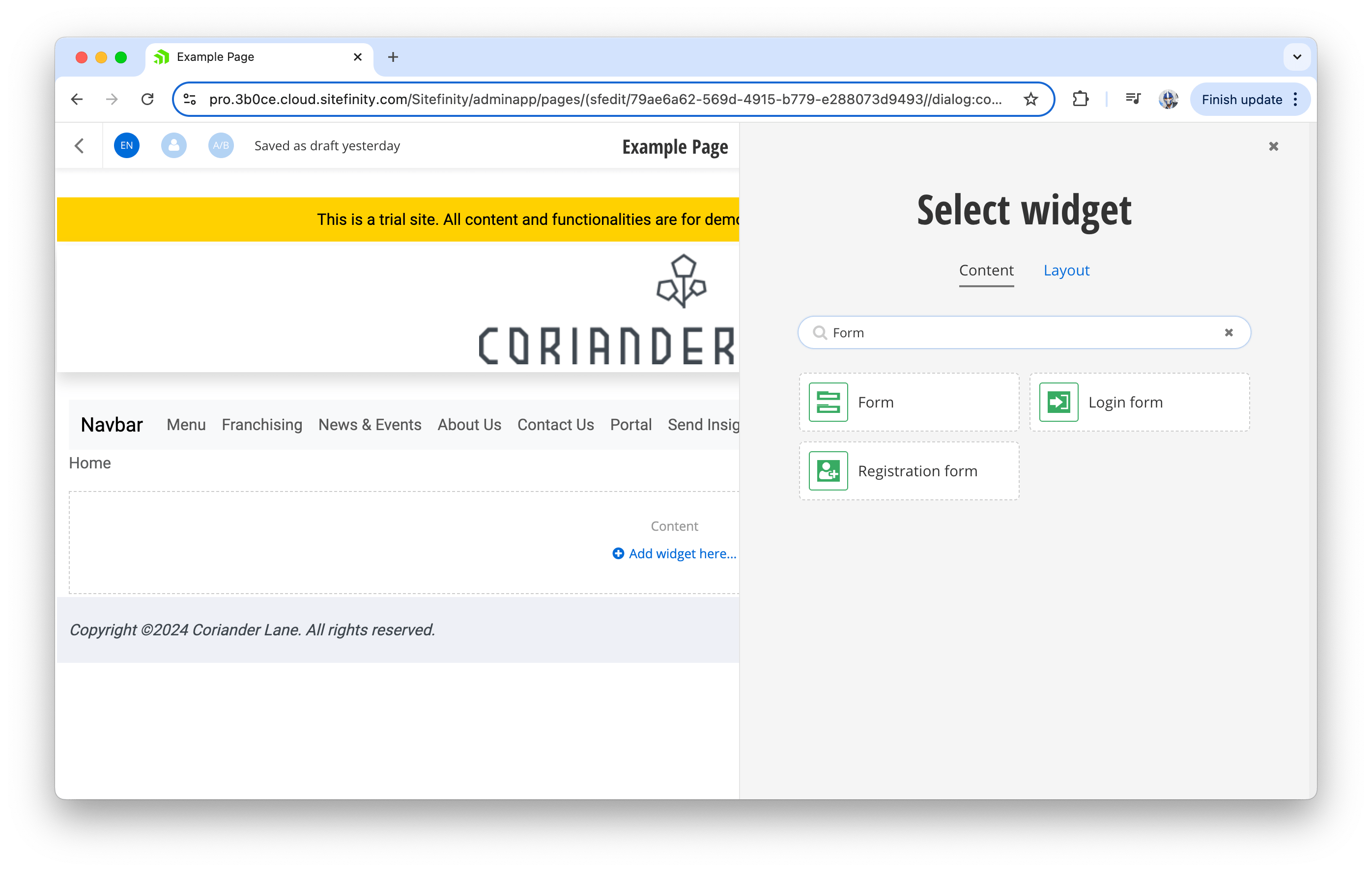 Sitefinity add form