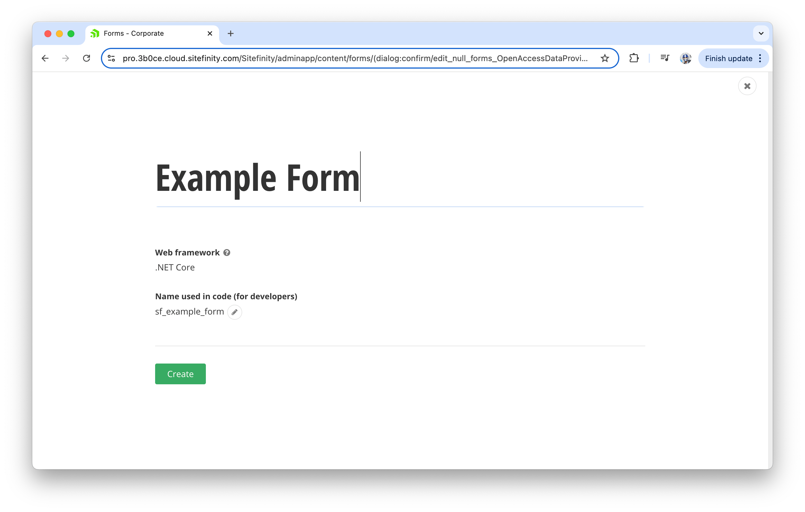 Sitefinity example form